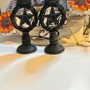 Decorative Pentagram Candle Holder - Black and Green